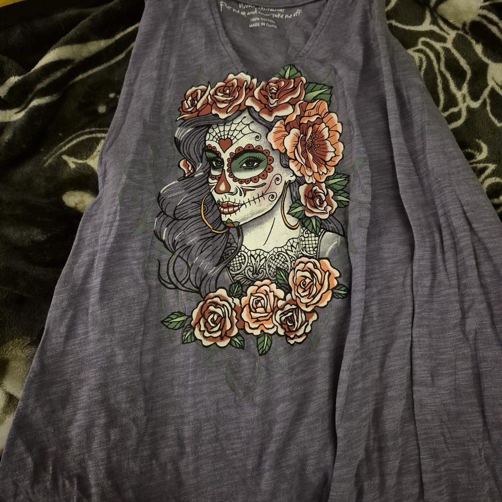 Torrid Gray Floral Skull Muscle Tee